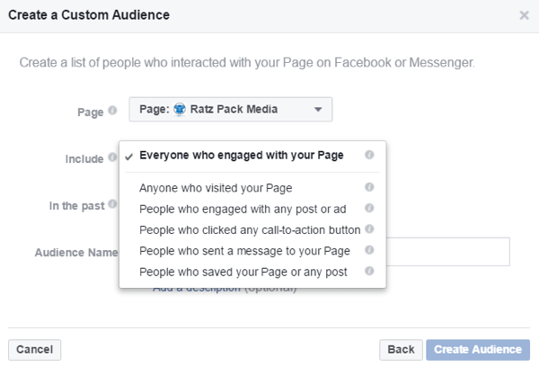 Buat audiens khusus berdasarkan orang-orang yang berinteraksi dengan halaman Facebook Anda.