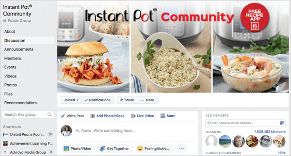 Grup Instan Pot Komunitas Facebook dengan lebih dari satu juta anggota.