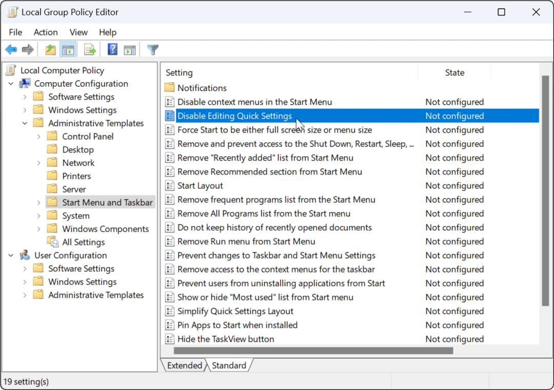 Cegah Pengeditan Pengaturan Cepat di Windows 11