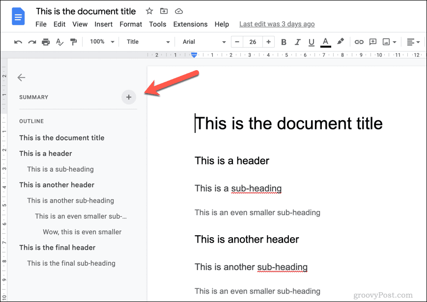 Garis besar dokumen Google Documents