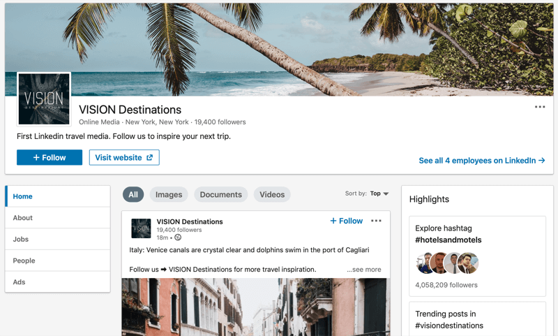 Halaman perusahaan LinkedIn untuk Tujuan VISION