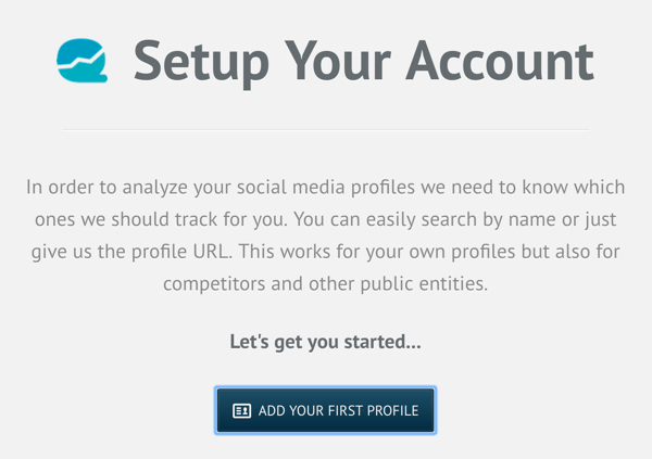 Daftar untuk akun Quintly dan kemudian klik Tambahkan Profil Pertama Anda.