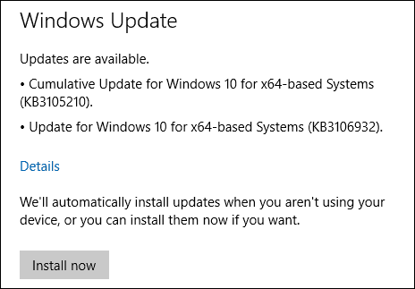 Pembaruan Windows 10 KB3105210 KB3106932