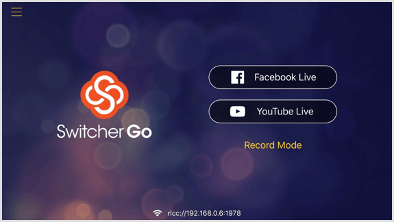 Layar Switcher Go tempat Anda dapat menghubungkan akun Facebook dan YouTube