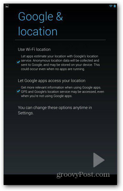 Akun pengguna Nexus 7 - Lokasi Google