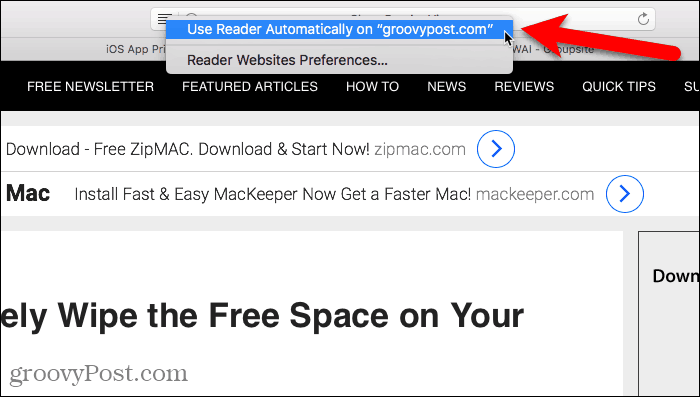 Gunakan Pembaca Secara Otomatis di Safari untuk Mac