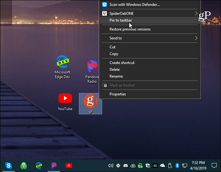 Sematkan ke Pintasan Desktop Taskbar