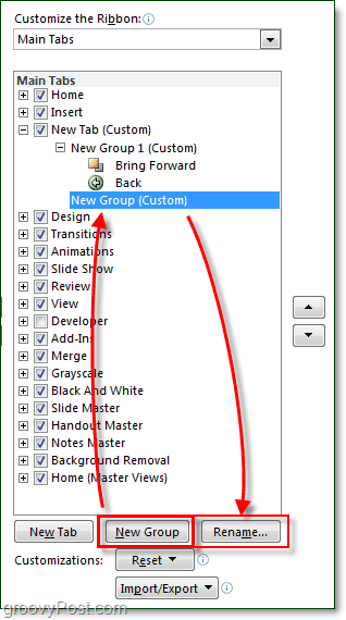ganti nama tab dan grup dalam pita di kantor 2010