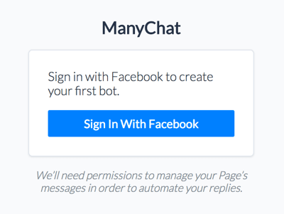 Masuk ke ManyChat dengan akun Facebook Anda.