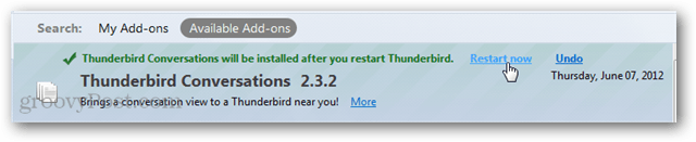 restart thunderbird setelah menginstal add-on