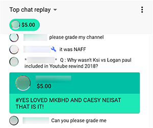 Ini adalah tangkapan layar Super Chat dari Nimmin Live, acara langsung YouTube yang dipandu oleh Nick Nimmin dan saudaranya Dee Nimmin. Penonton memberi $ 5,00 dan berkomentar “#Yes Loved MKBHD and Caesy Neisat that is it!”