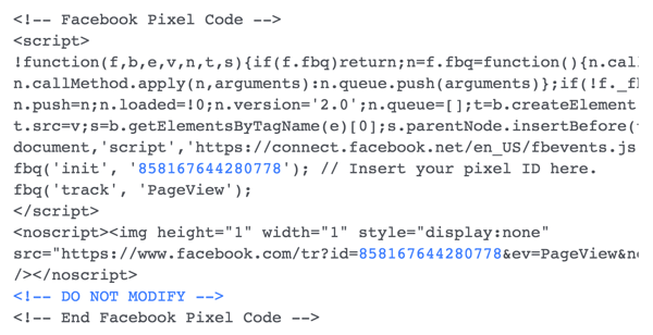 Instal kode piksel Facebook di situs web Anda.