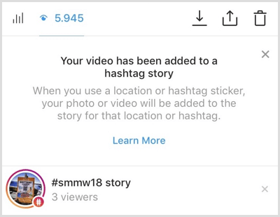 Instagram mengirimi Anda pemberitahuan jika konten Anda ditambahkan ke cerita hashtag.