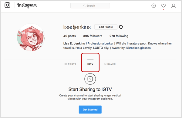 Tab IGTV di profil Instagram.