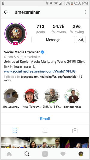 Contoh profil bisnis Instagram