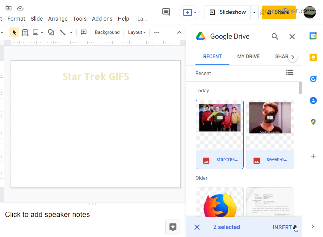 pilih GIF untuk digunakan dari Google Drive