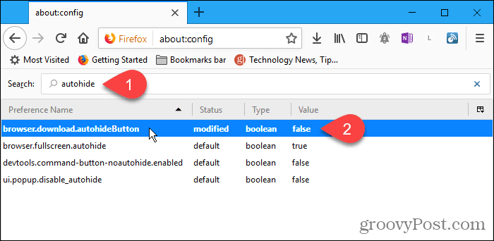 Klik dua kali pengaturan konfigurasi autohideButton di Firefox