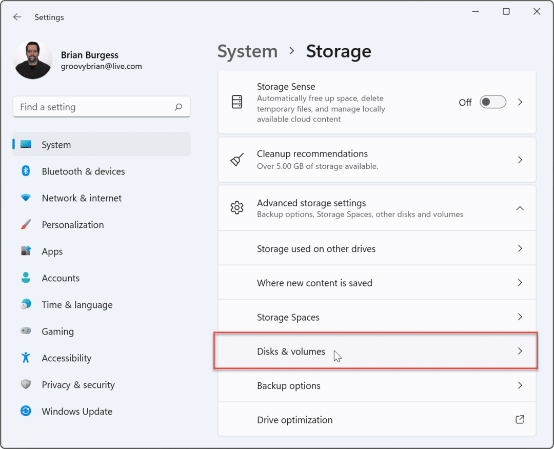 Disk dan volume Windows 11