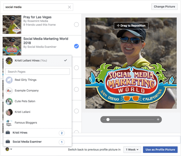 Bingkai Facebook juga dapat diterapkan ke foto profil dan halaman.