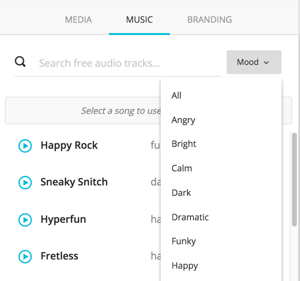 Pilih jenis musik yang ingin Anda tambahkan dari daftar drop-down Mood.