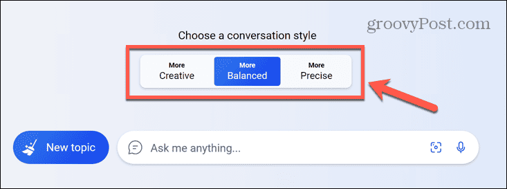 gaya percakapan bing chat