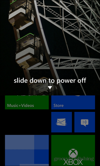 Sisi bawah untuk Matikan Windows Phone 8