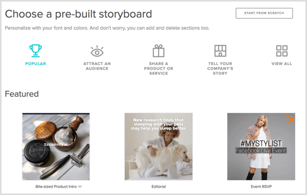 Video animoto memilih template storyboard