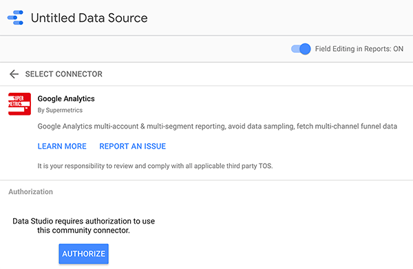 Cara menghubungkan sumber data ke Google Data Studio, tip 2