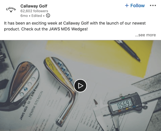 Video Callaway Golf LinkedIn mengumumkan produk baru