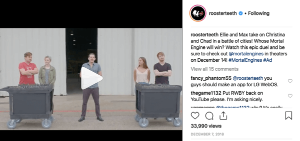 Contoh interaksi superfan Rooster Teeth di Instagram.