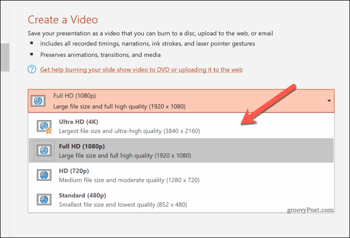 Menentukan kualitas video yang diekspor di PowerPoint