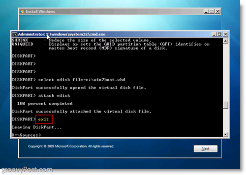 Windows 7 Native VHD Instal Dual Boot Keluar dari CMD Prompt