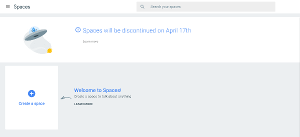 Google berencana untuk menutup alat perpesanan grupnya, Spaces, pada 17 April 2017.