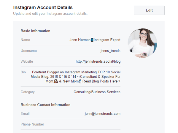 Anda dapat mengedit beberapa detail akun Instagram dari pengaturan halaman Facebook Anda.