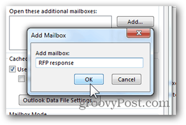 Tambah Kotak Surat Outlook 2013 - Ketik Nama Kotak Pesan Klik OK