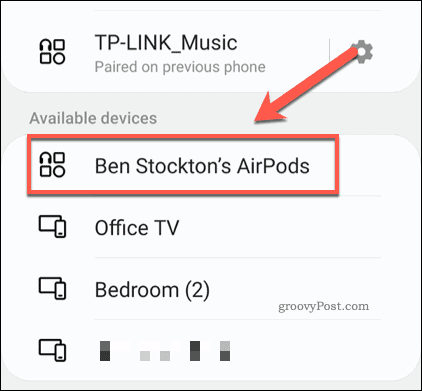 AirPods di menu pemindaian Bluetooth Android
