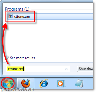 dari windows 7 start menu muat cctune.exe untuk memuat clearType tuner