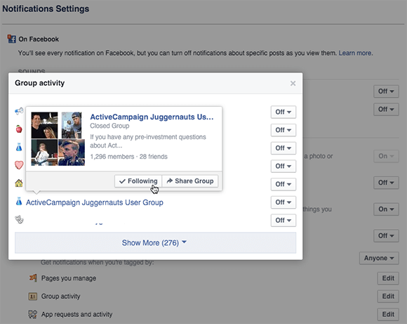 konfigurasi pengaturan feed berita grup facebook di desktop