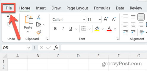 menu file excel