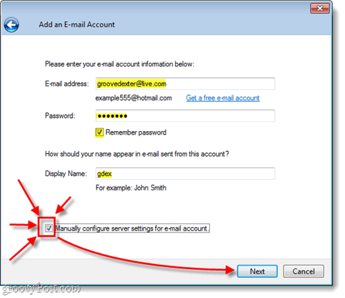 konfigurasikan hotmail Anda secara manual di windows live mail