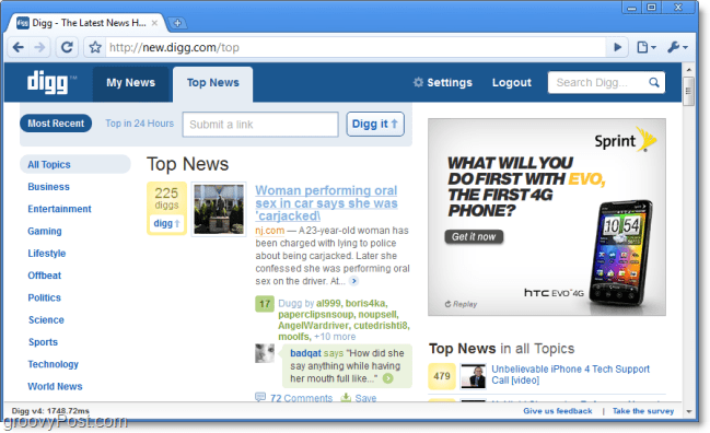 digg berita teratas di screenshot digg baru