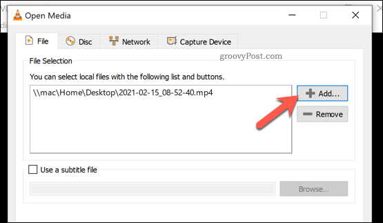 Menambahkan file untuk dikonversi dalam VLC di Windows