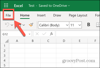 Menu file aplikasi web Excel