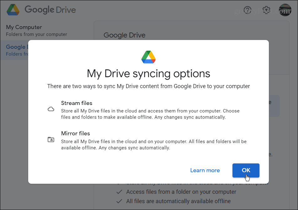 Pengaturan Sinkronisasi Google Drive