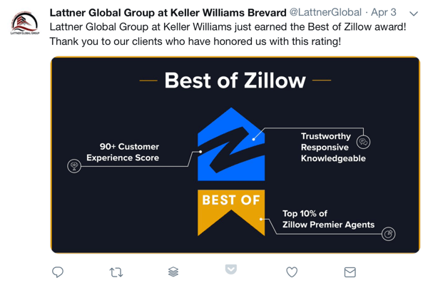 Cara menggunakan bukti sosial dalam pemasaran Anda, penghargaan contoh dan terima kasih sosial kepada klien oleh Lattner Global Group di Keller Williams Brevard