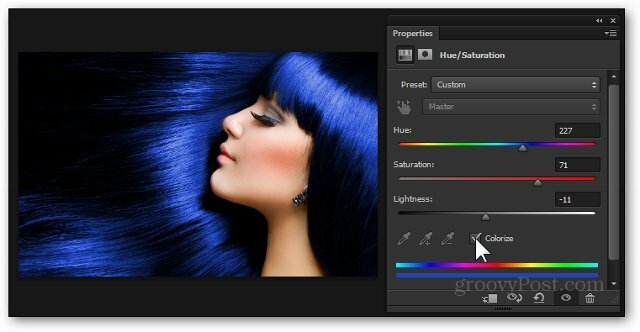 warna rambut photoshop biru penyesuaian lapisan rona saturasi menambahkan efek tutorial