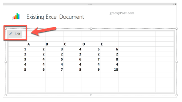 Mengedit spreadsheet Excel yang ada di OneNote