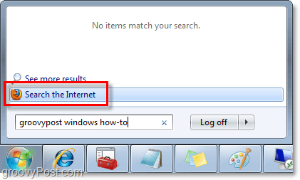 lakukan pencarian windows 7 dan pencarian internet dari menu start orb kotak pencarian