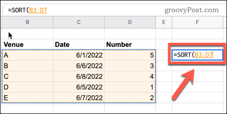 Menggunakan fungsi SORT di Google Spreadsheet