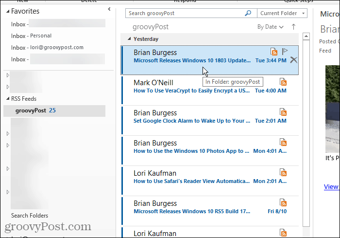 Folder Umpan RSS di Outlook